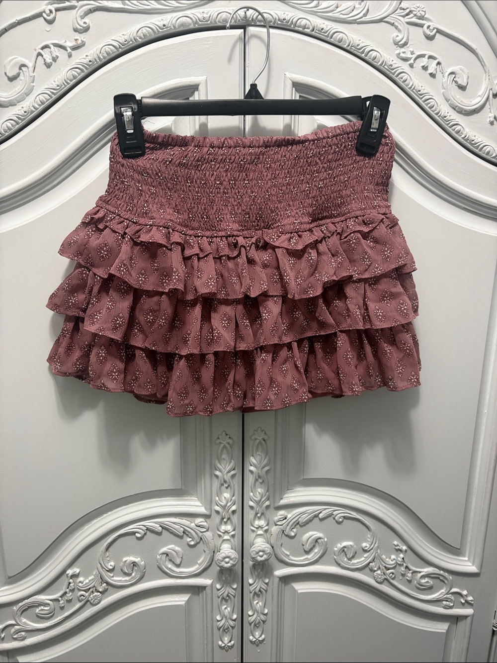 Ruffled Smocked Mini Skirt - Dusty Mauve - XS